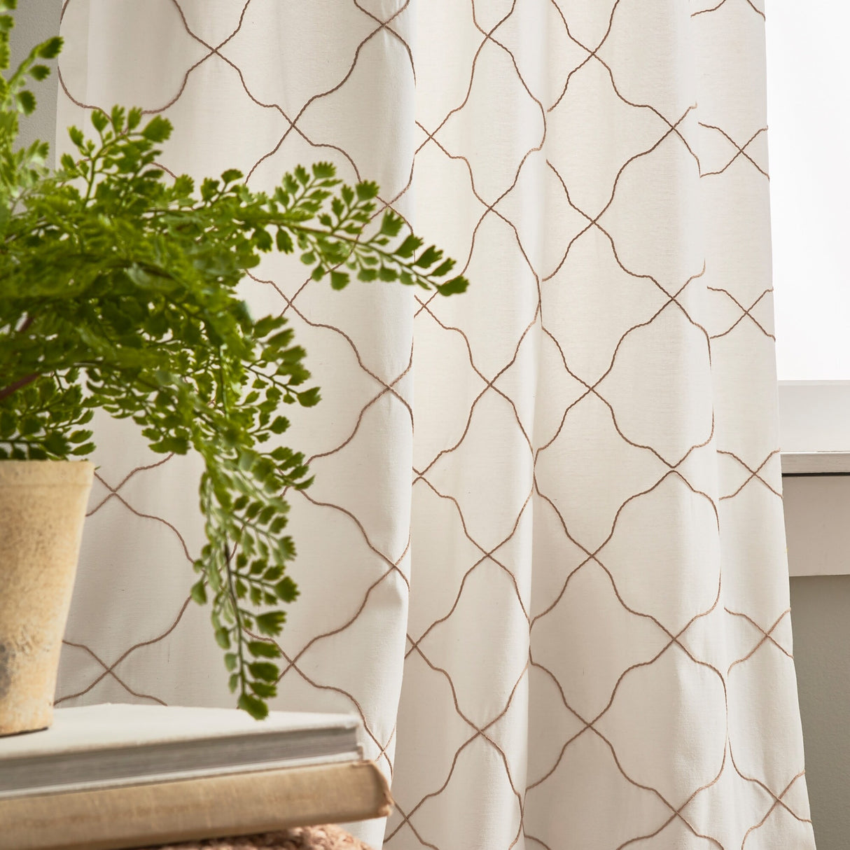 Mallorca Embroidery Back Tab Curtain Panel Pair