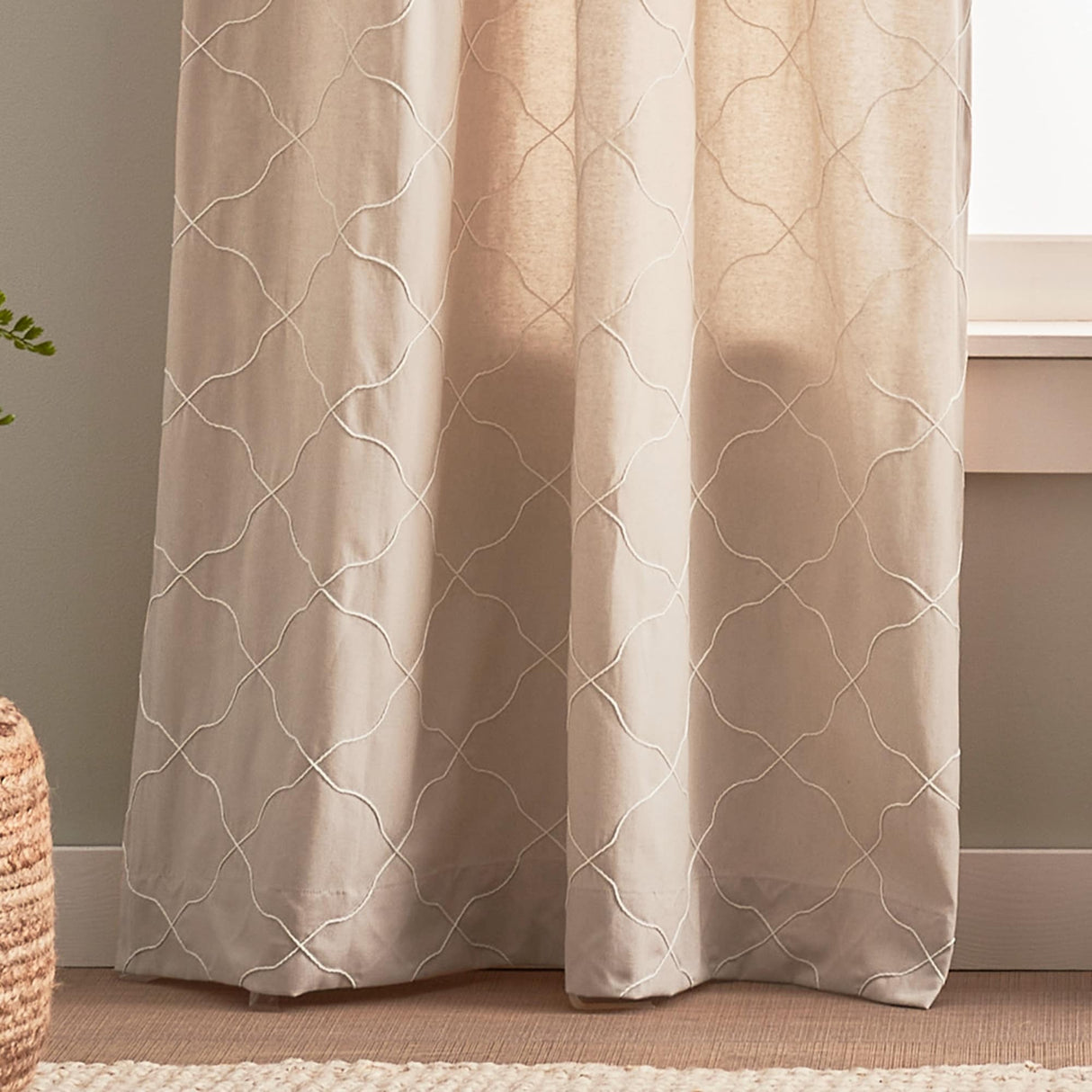 Mallorca Embroidery Back Tab Curtain Panel Pair