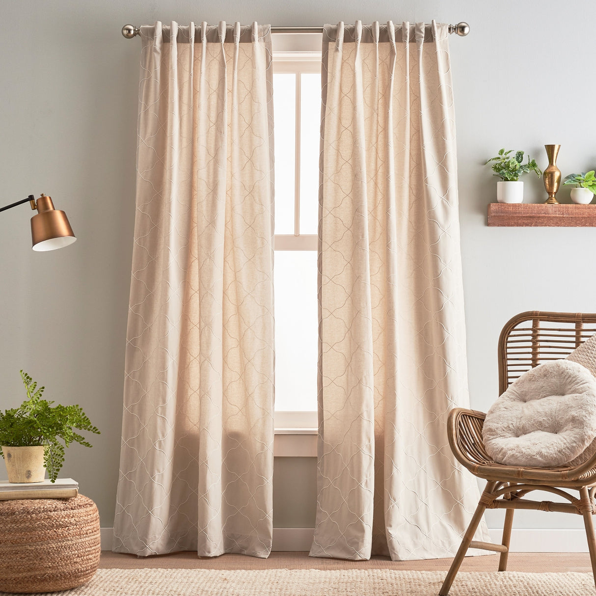 Mallorca Embroidery Back Tab Curtain Panel Pair
