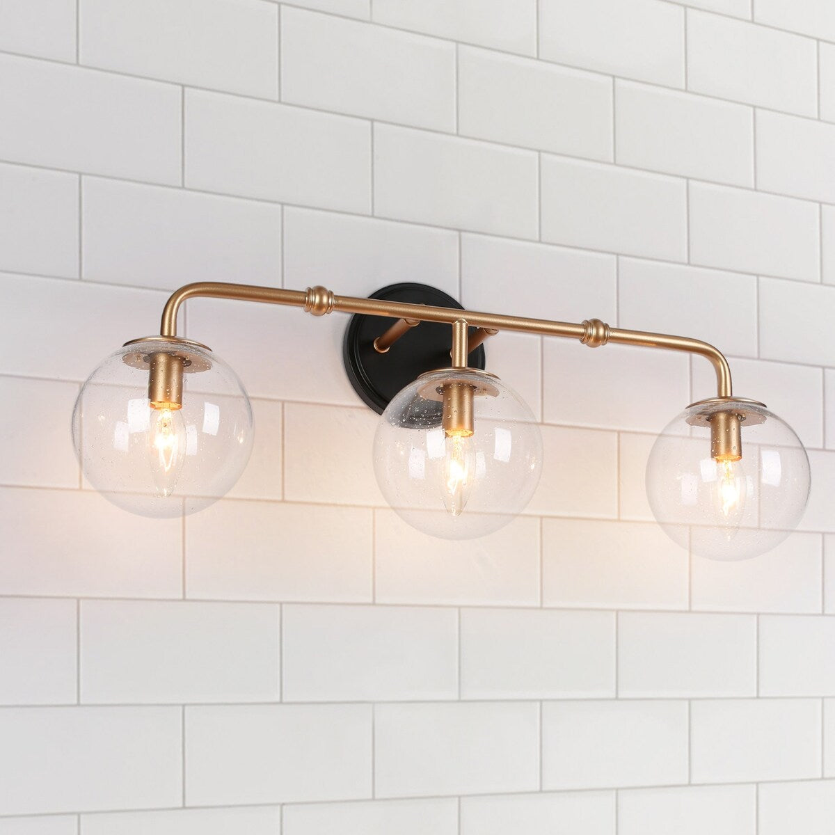 Malryn Black Gold 3-Light Bathroom Vanity Lights Glass Wall Sconces -