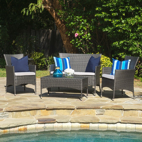 Malta Outdoor 4-piece Wicker Chat Set with Cushions by Christopher Knight Home