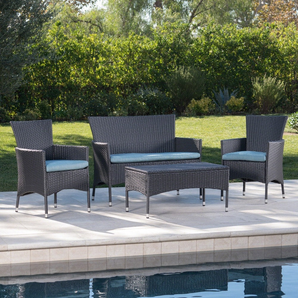 Malta Outdoor 4-piece Wicker Chat Set with Cushions by Christopher Knight Home