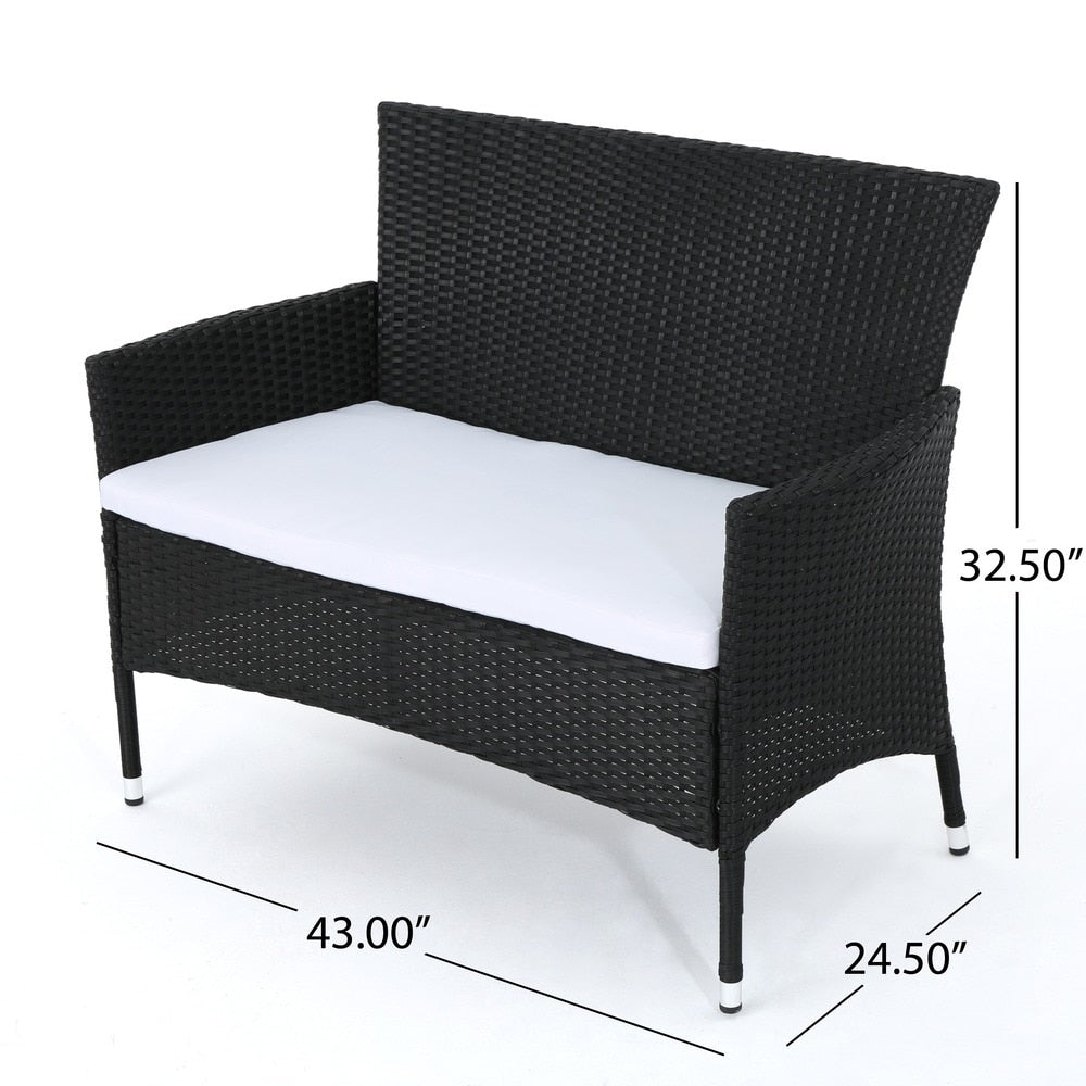 Malta Outdoor 4-piece Wicker Chat Set with Cushions by Christopher Knight Home