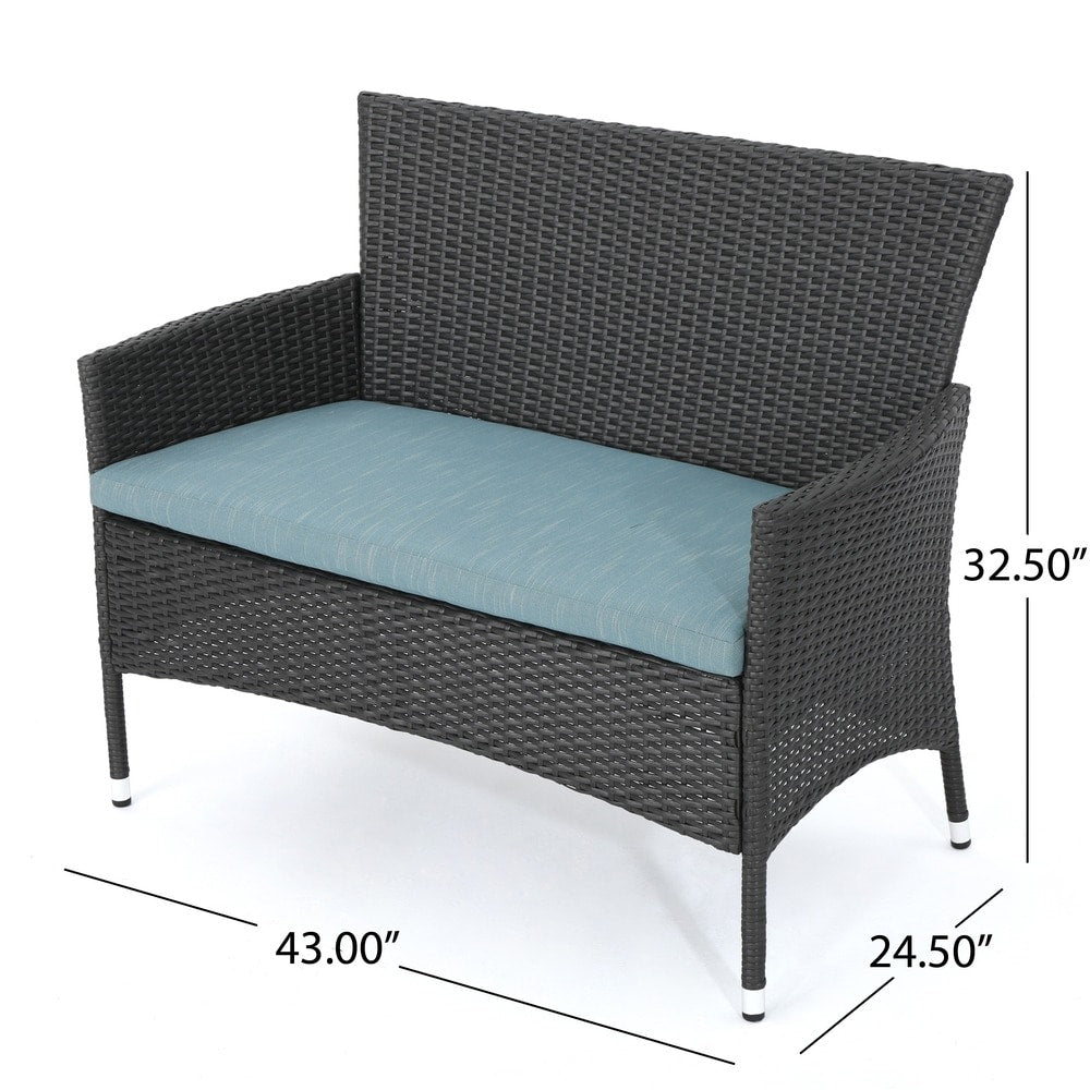 Malta Outdoor 4-piece Wicker Chat Set with Cushions by Christopher Knight Home