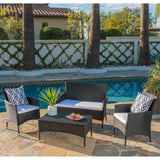 Malta Outdoor 4-piece Wicker Chat Set with Cushions by Christopher Knight Home