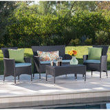 Malta Outdoor 4-piece Wicker Chat Set with Cushions by Christopher Knight Home