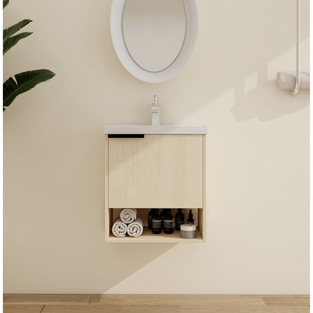 Malwee 16"/20" Floating Bathroom Vanity, Mini Wall Mounted Bathroom Vanity with Ceramic Sink and Soft Close Door