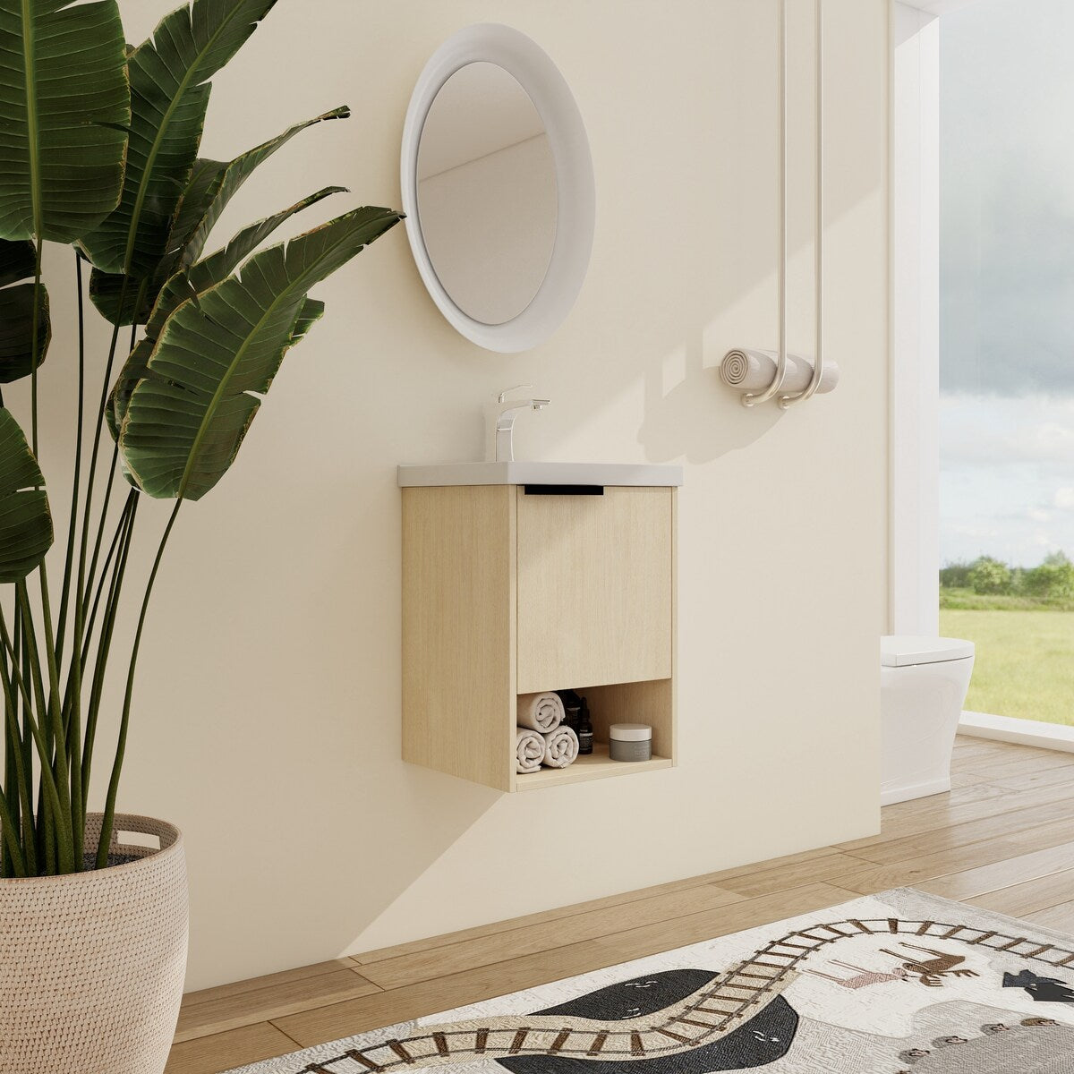 Malwee 16"/20" Floating Bathroom Vanity, Mini Wall Mounted Bathroom Vanity with Ceramic Sink and Soft Close Door