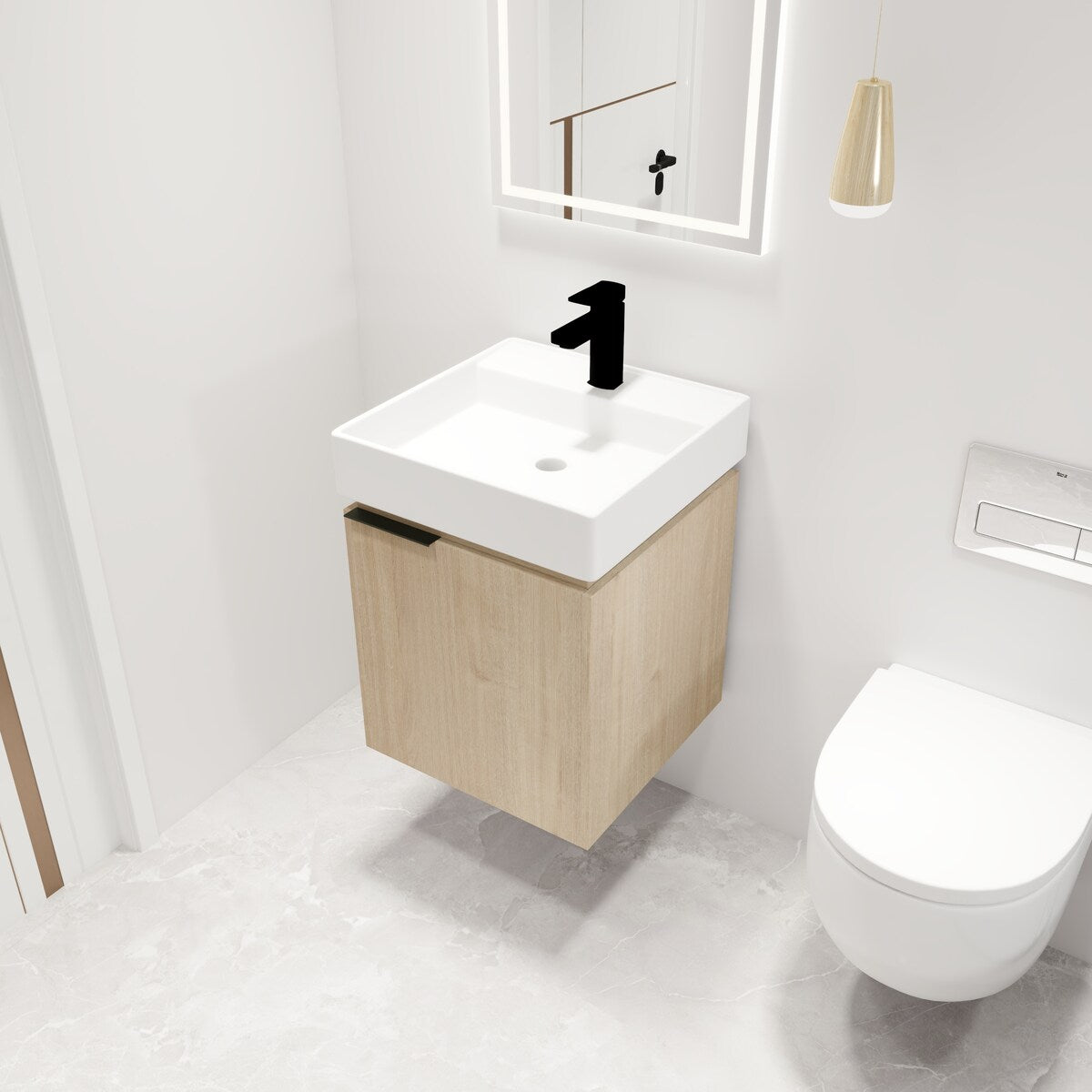 Malwee 18" Floating Bathroom Vanity, Wall Mounted Bathroom Vanity with Ceramic Sink and Soft Close Door