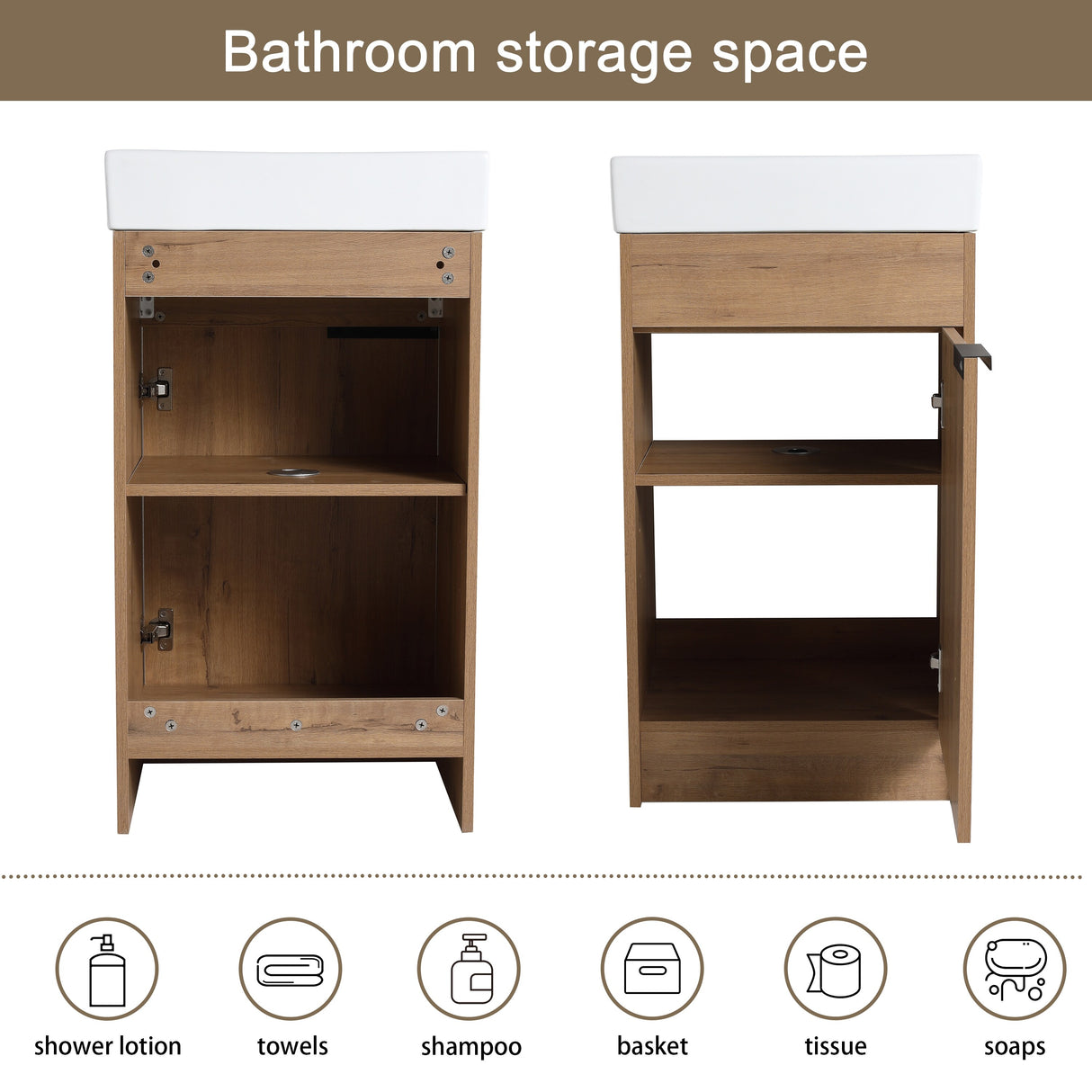 Malwee 18" FreeStanding Bathroom Vanity, Floor Stand Bathroom Vanity with Ceramic Sink,Soft Close Door and adjustable shelf