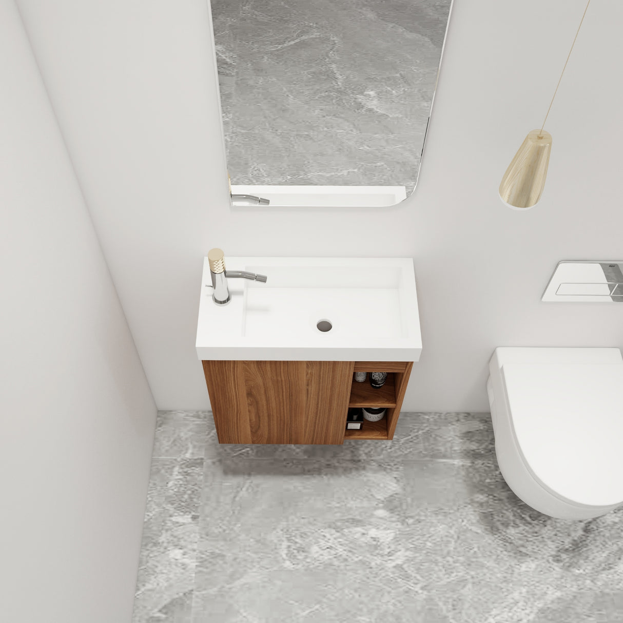 Malwee 20" Floating Bathroom Vanity, Mini Wall Mounted Bathroom Vanity with Resin Sink and Soft Close Door