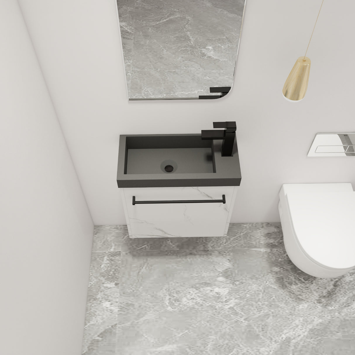 Malwee 20" Floating Bathroom Vanity, Mini Wall Mounted Bathroom Vanity with Resin Sink and Soft Close Door