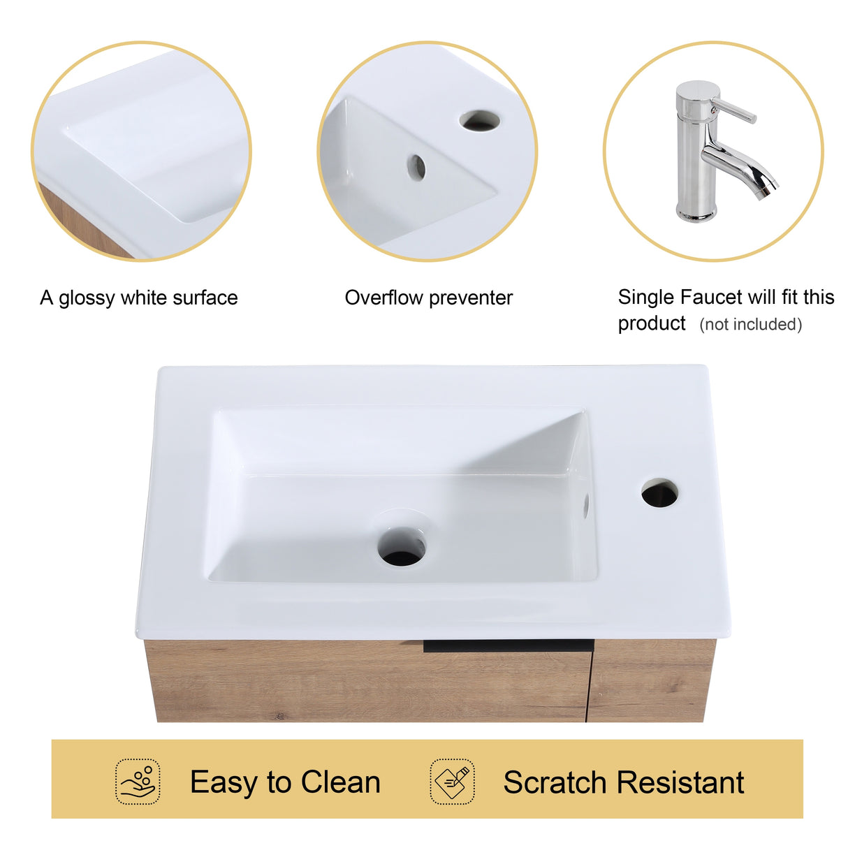 Malwee 22" Floating Bathroom Vanity, Mini Wall Mounted Bathroom Vanity, Single with Ceramic Top and Soft Close Door