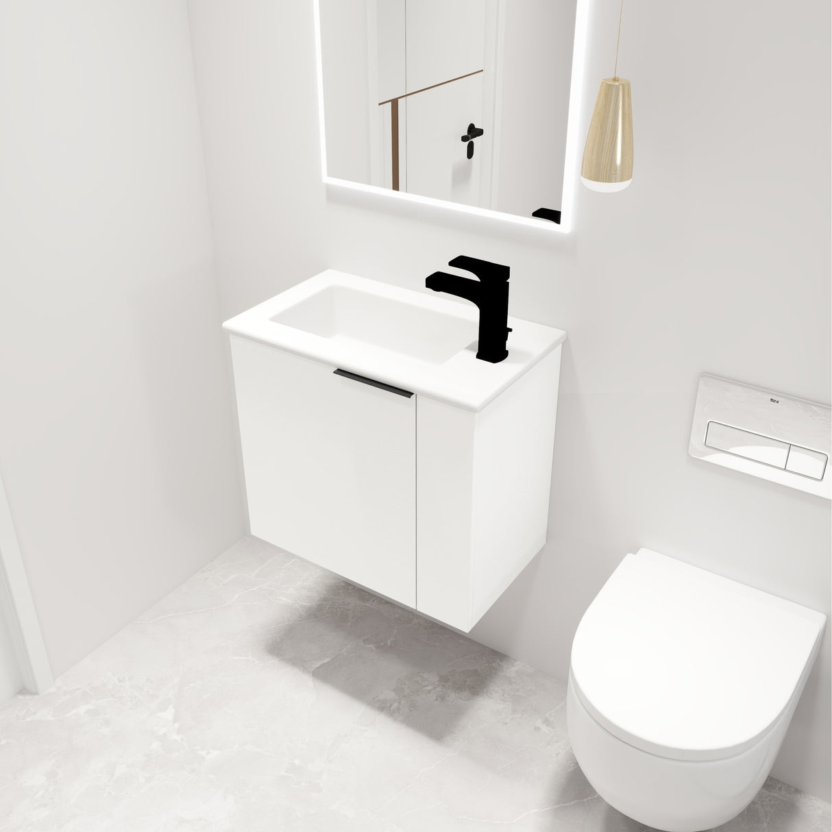 Malwee 22" Floating Bathroom Vanity, Mini Wall Mounted Bathroom Vanity, Single with Ceramic Top and Soft Close Door