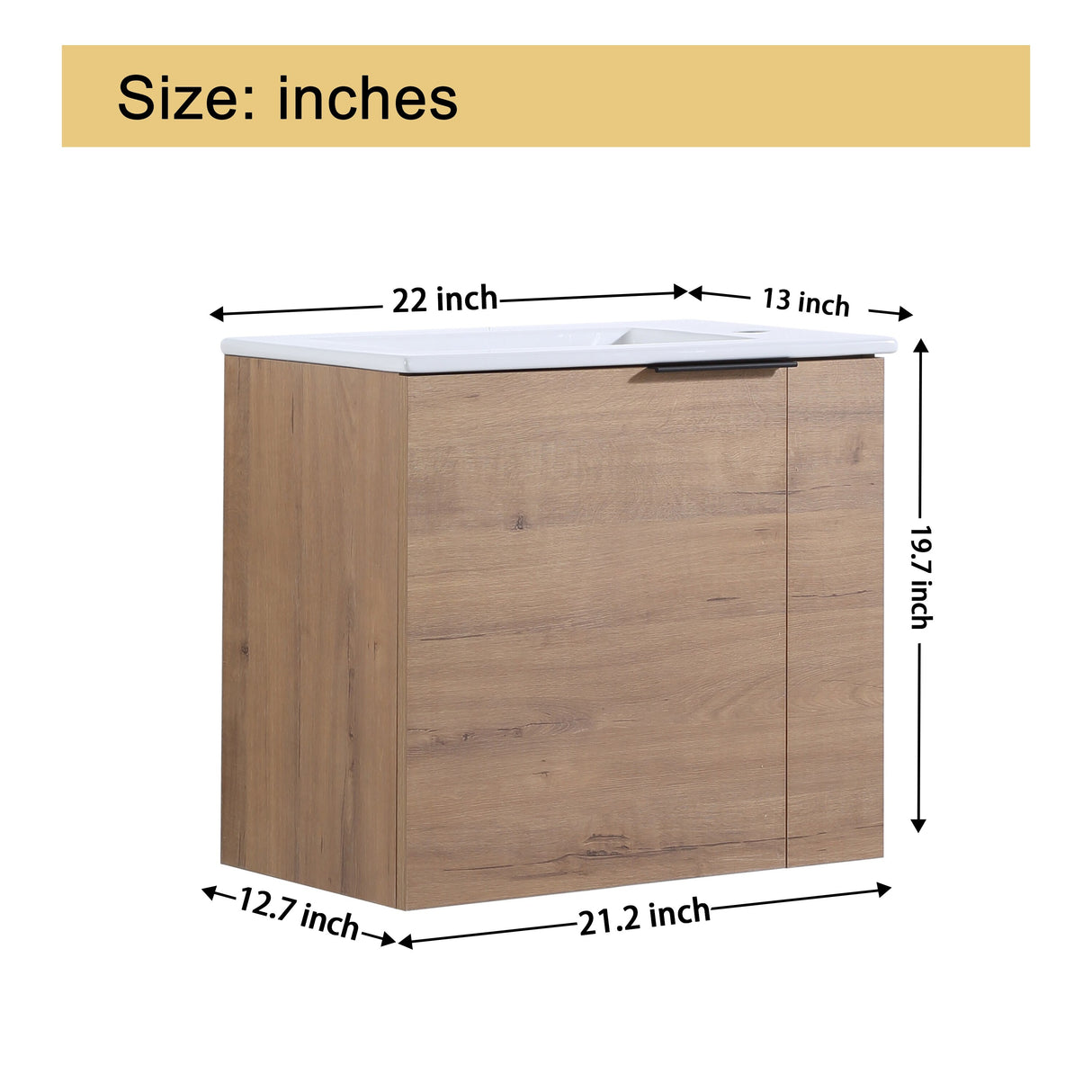 Malwee 22" Floating Bathroom Vanity, Mini Wall Mounted Bathroom Vanity, Single with Ceramic Top and Soft Close Door