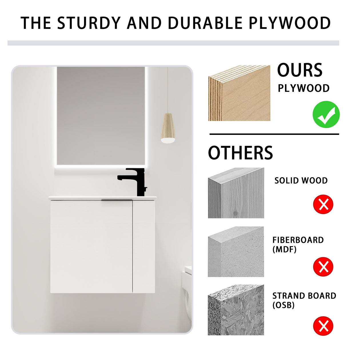 Malwee 22" Floating Bathroom Vanity, Mini Wall Mounted Bathroom Vanity, Single with Ceramic Top and Soft Close Door