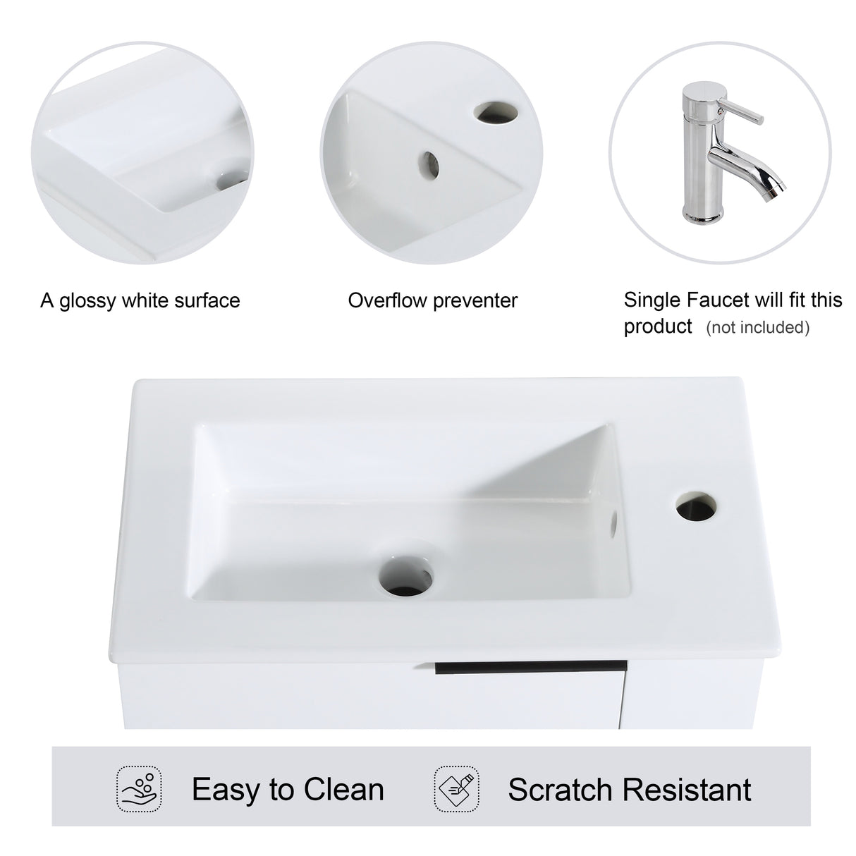 Malwee 22" Floating Bathroom Vanity, Mini Wall Mounted Bathroom Vanity, Single with Ceramic Top and Soft Close Door