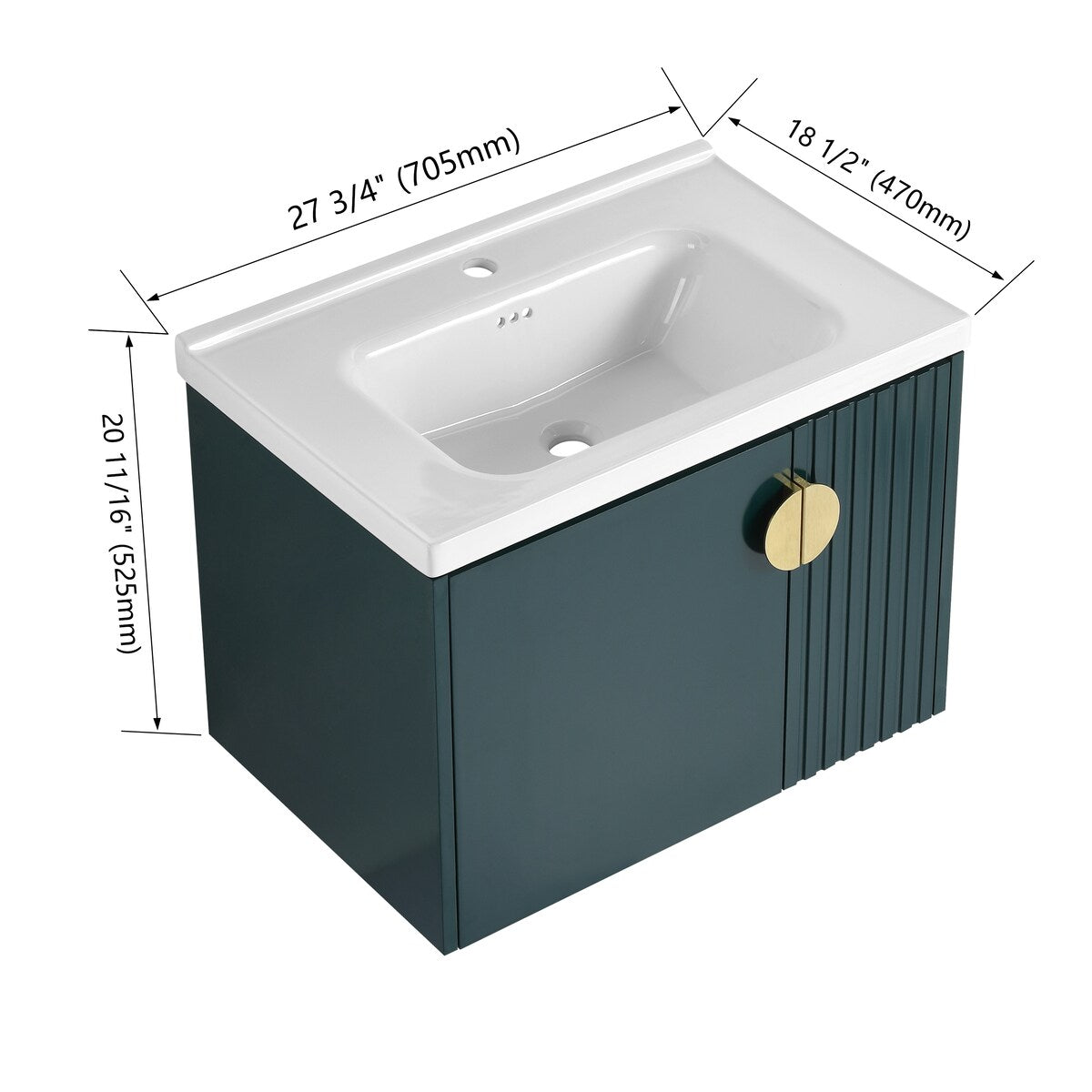 Malwee 24"/28" Floating Bathroom Vanity, Wall Mounted Bathroom Vanity with Ceramic Sink and Soft Close Door