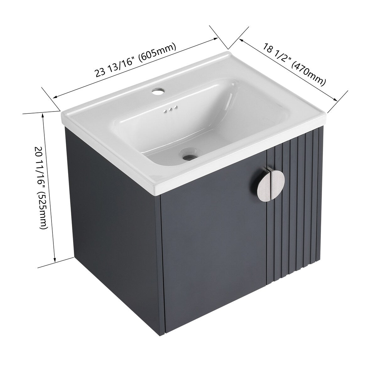 Malwee 24"/28" Floating Bathroom Vanity, Wall Mounted Bathroom Vanity with Ceramic Sink and Soft Close Door