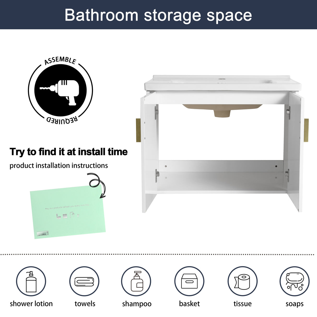 Malwee 24"/28" Floating Bathroom Vanity, Wall Mounted Bathroom Vanity with Ceramic Sink and Soft Close Door