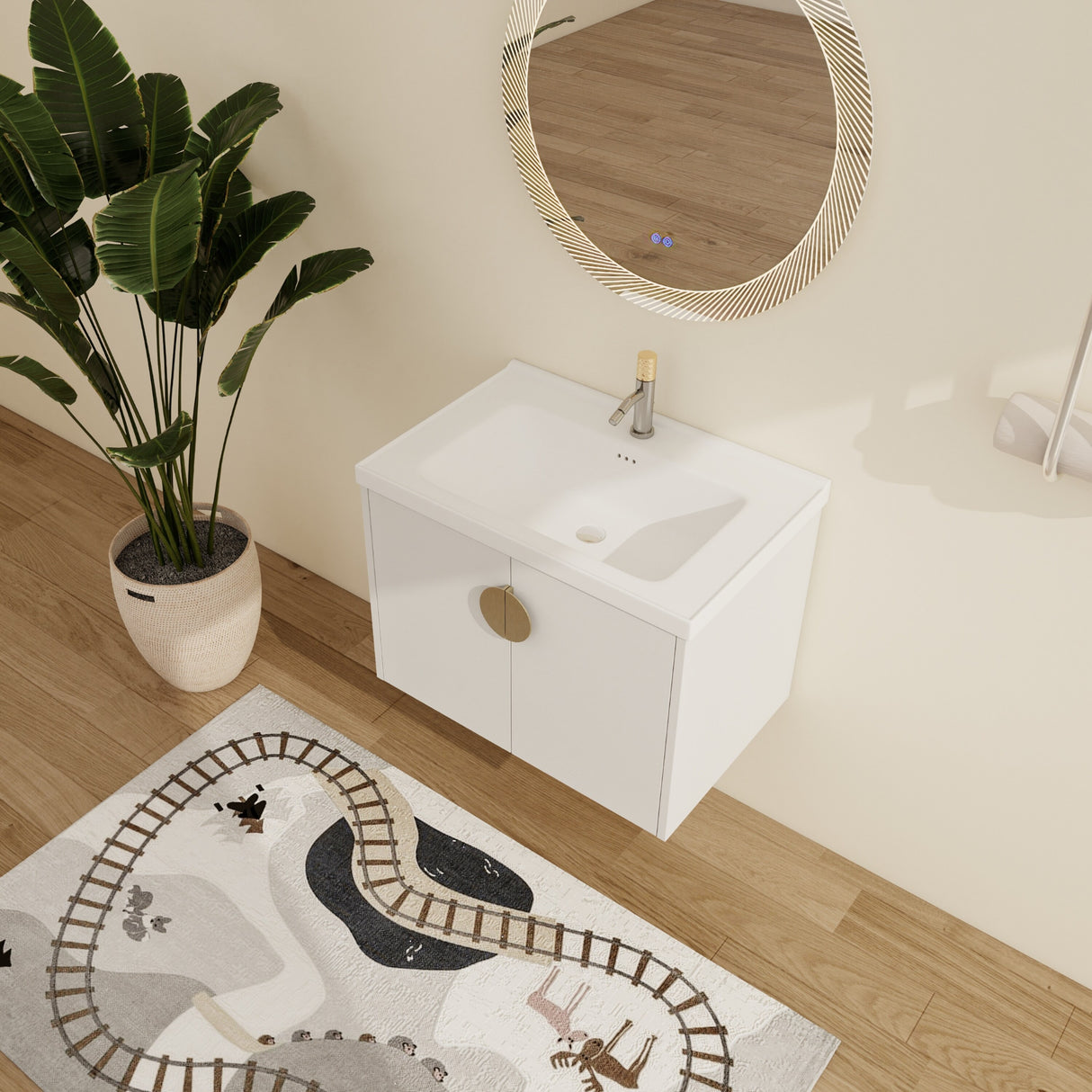 Malwee 24"/28" Floating Bathroom Vanity, Wall Mounted Bathroom Vanity with Ceramic Sink and Soft Close Door