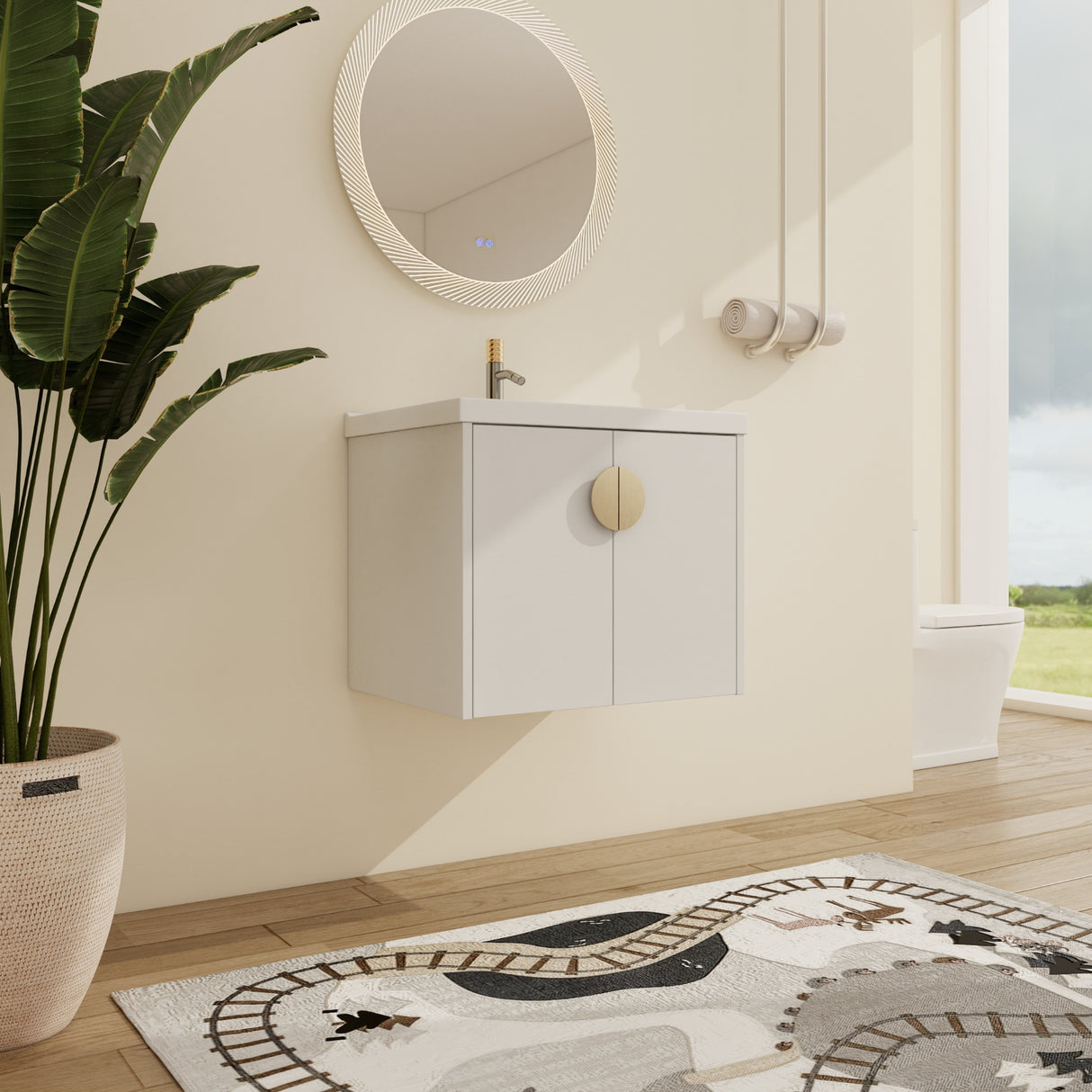 Malwee 24"/28" Floating Bathroom Vanity, Wall Mounted Bathroom Vanity with Ceramic Sink and Soft Close Door