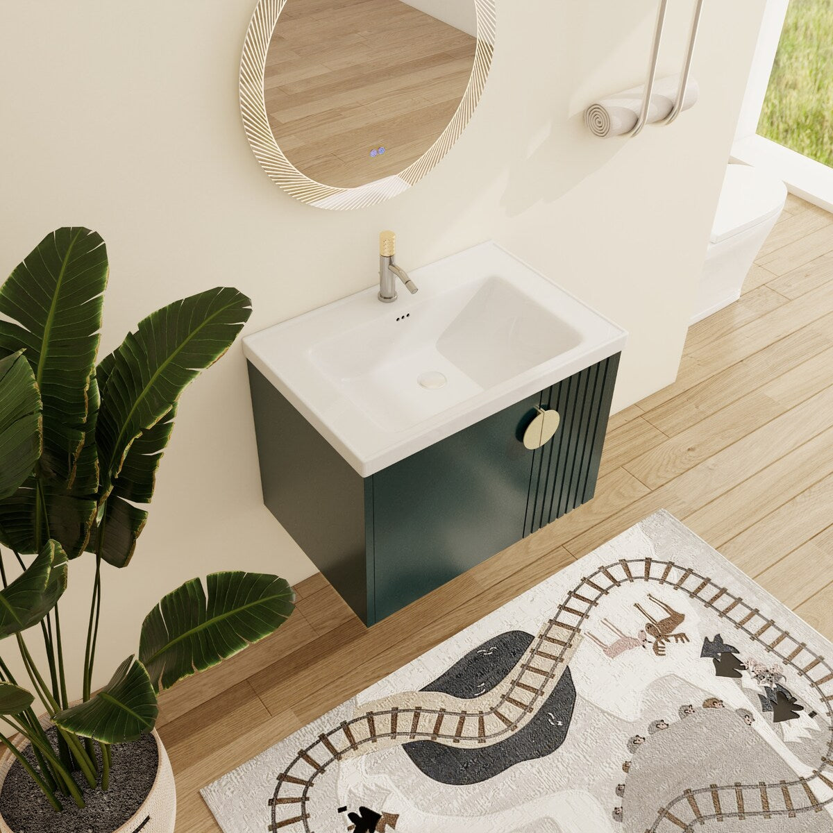 Malwee 24"/28" Floating Bathroom Vanity, Wall Mounted Bathroom Vanity with Ceramic Sink and Soft Close Door