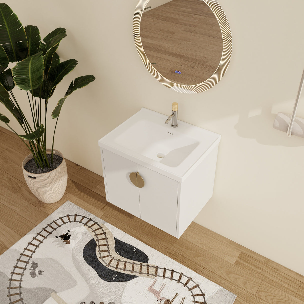 Malwee 24"/28" Floating Bathroom Vanity, Wall Mounted Bathroom Vanity with Ceramic Sink and Soft Close Door