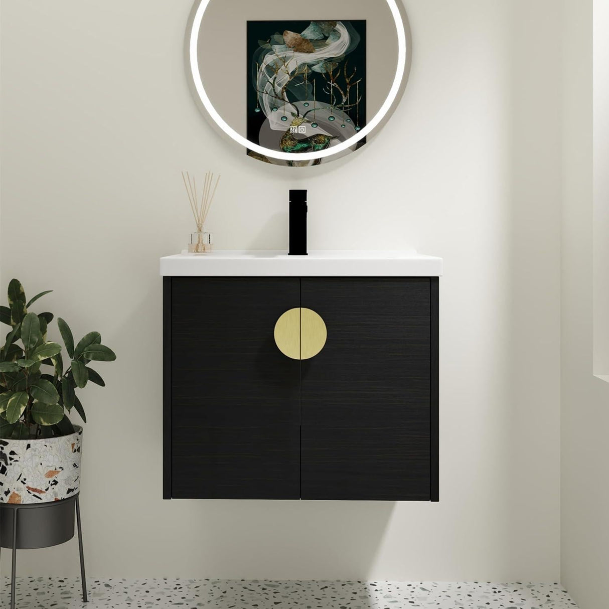 Malwee 24"/28" Floating Bathroom Vanity, Wall Mounted Bathroom Vanity with Ceramic Sink and Soft Close Door