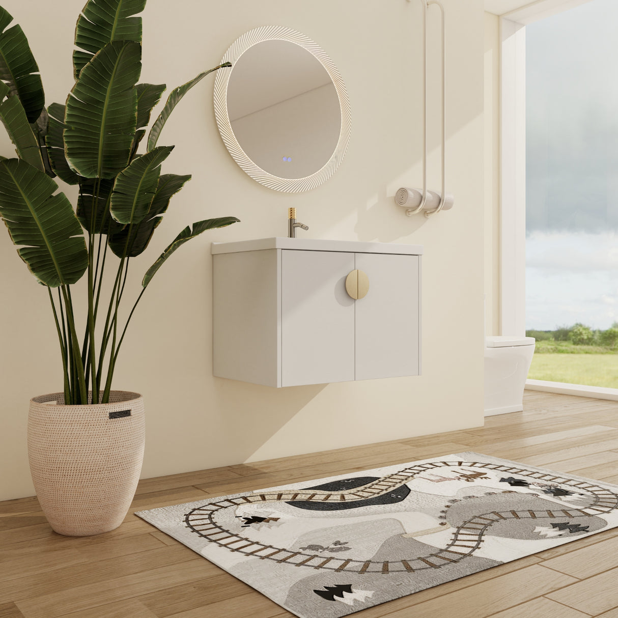 Malwee 24"/28" Floating Bathroom Vanity, Wall Mounted Bathroom Vanity with Ceramic Sink and Soft Close Door