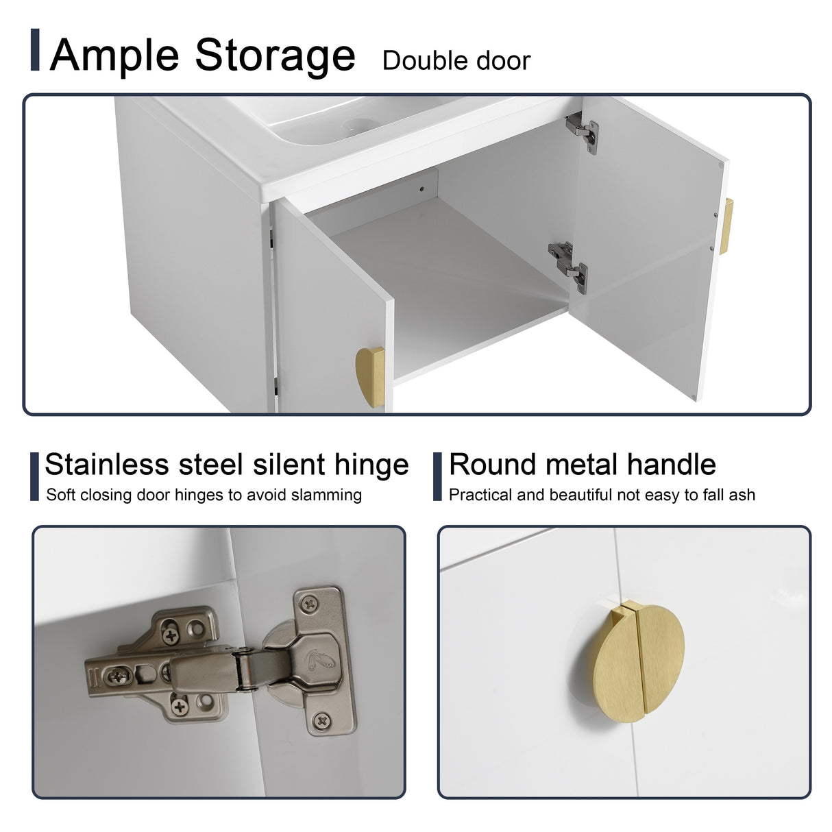 Malwee 24"/28" Floating Bathroom Vanity, Wall Mounted Bathroom Vanity with Ceramic Sink and Soft Close Door