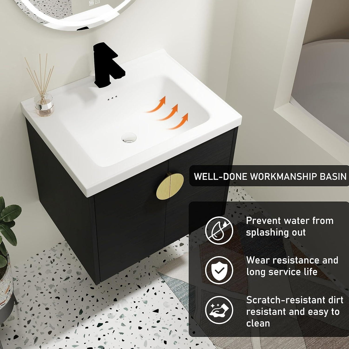 Malwee 24"/28" Floating Bathroom Vanity, Wall Mounted Bathroom Vanity with Ceramic Sink and Soft Close Door