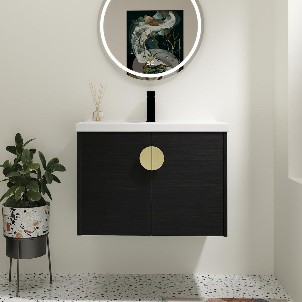Malwee 24"/28" Floating Bathroom Vanity, Wall Mounted Bathroom Vanity with Ceramic Sink and Soft Close Door