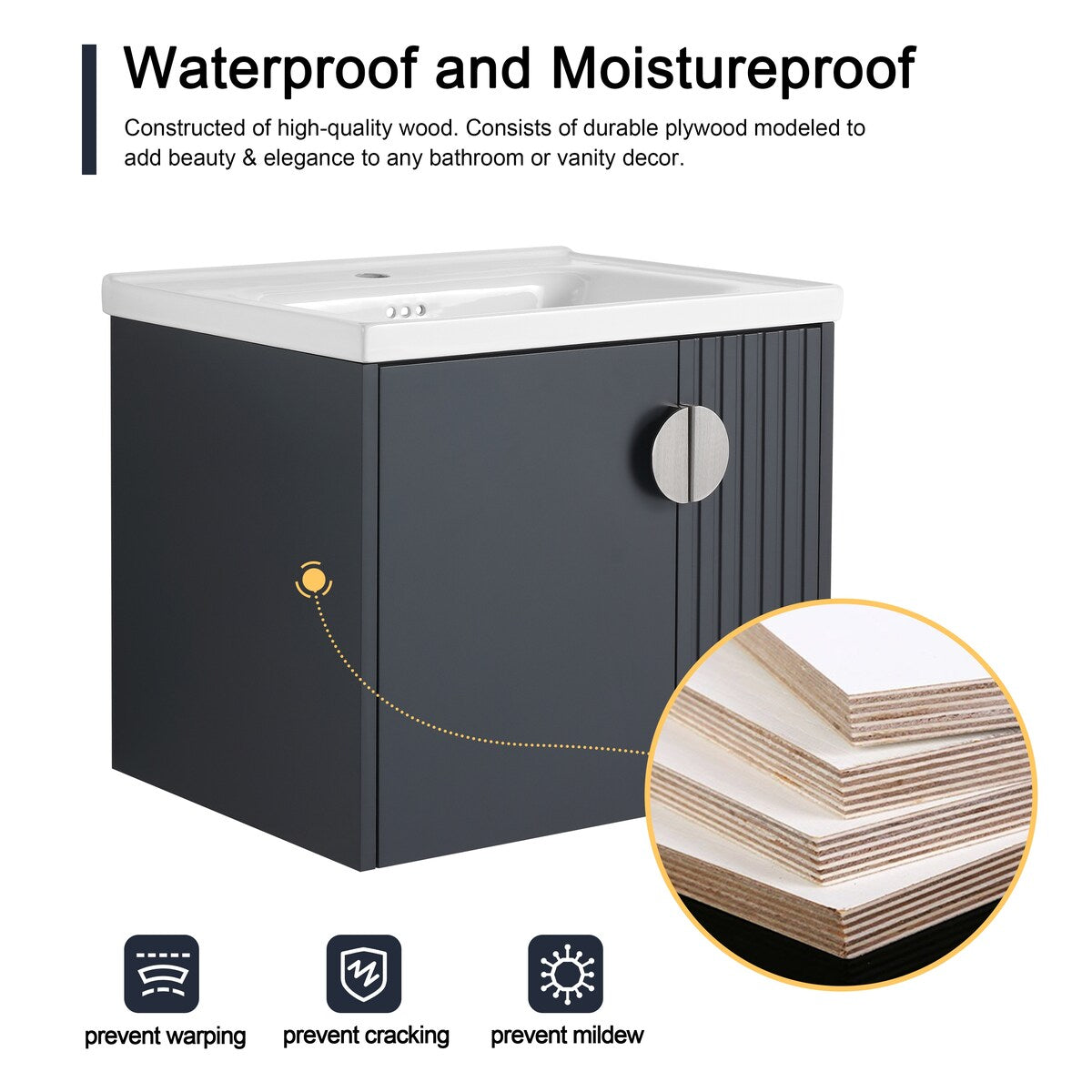 Malwee 24"/28" Floating Bathroom Vanity, Wall Mounted Bathroom Vanity with Ceramic Sink and Soft Close Door