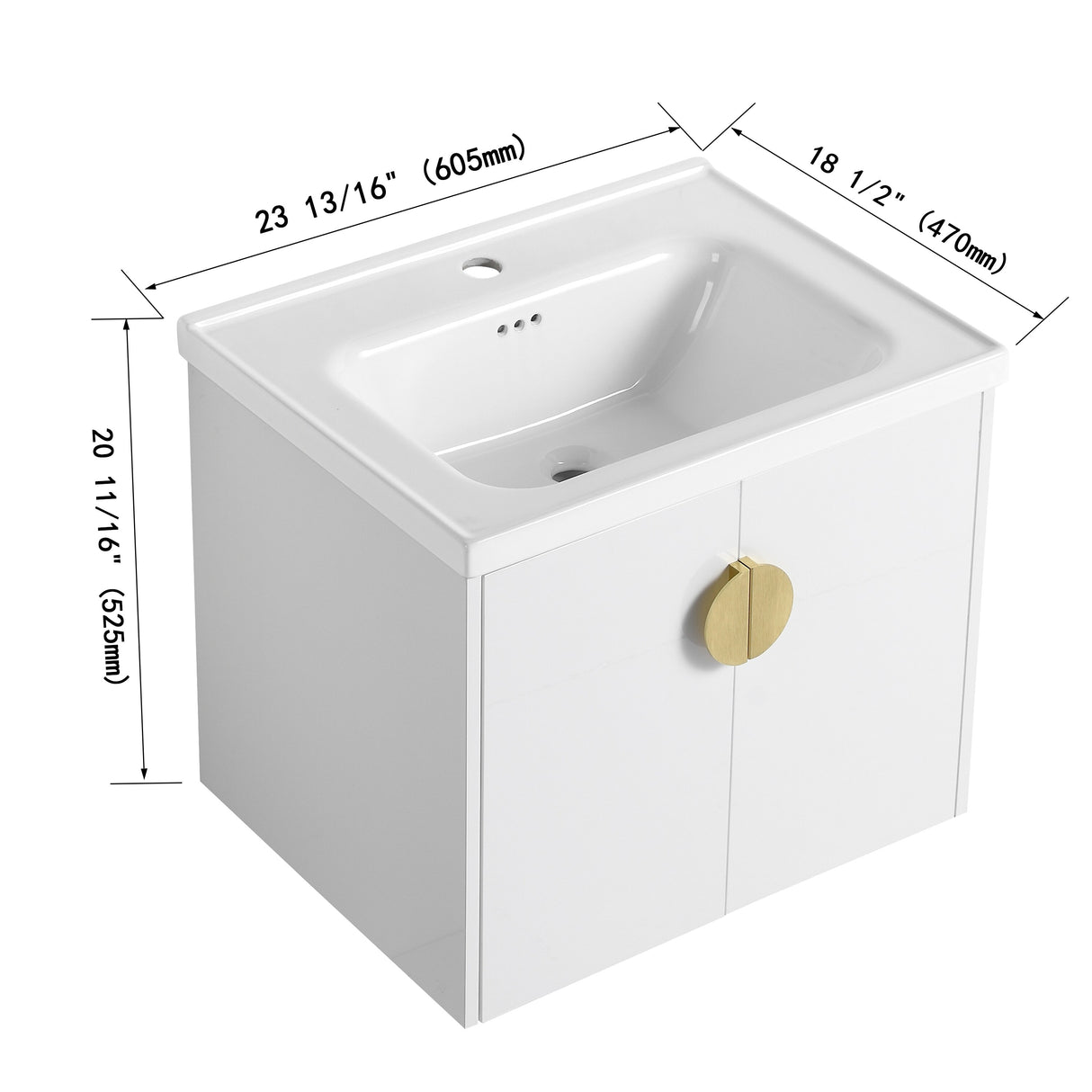 Malwee 24"/28" Floating Bathroom Vanity, Wall Mounted Bathroom Vanity with Ceramic Sink and Soft Close Door
