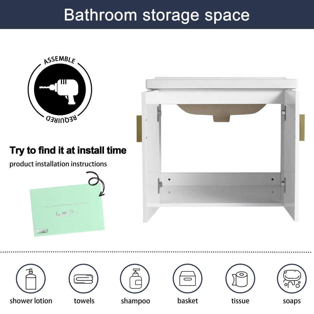Malwee 24"/28" Floating Bathroom Vanity, Wall Mounted Bathroom Vanity with Ceramic Sink and Soft Close Door