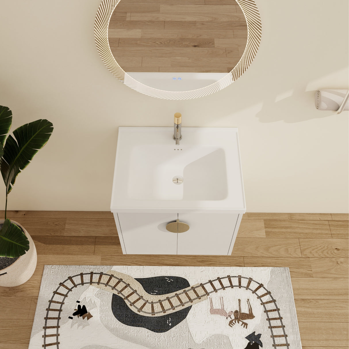 Malwee 24"/28" Floating Bathroom Vanity, Wall Mounted Bathroom Vanity with Ceramic Sink and Soft Close Door