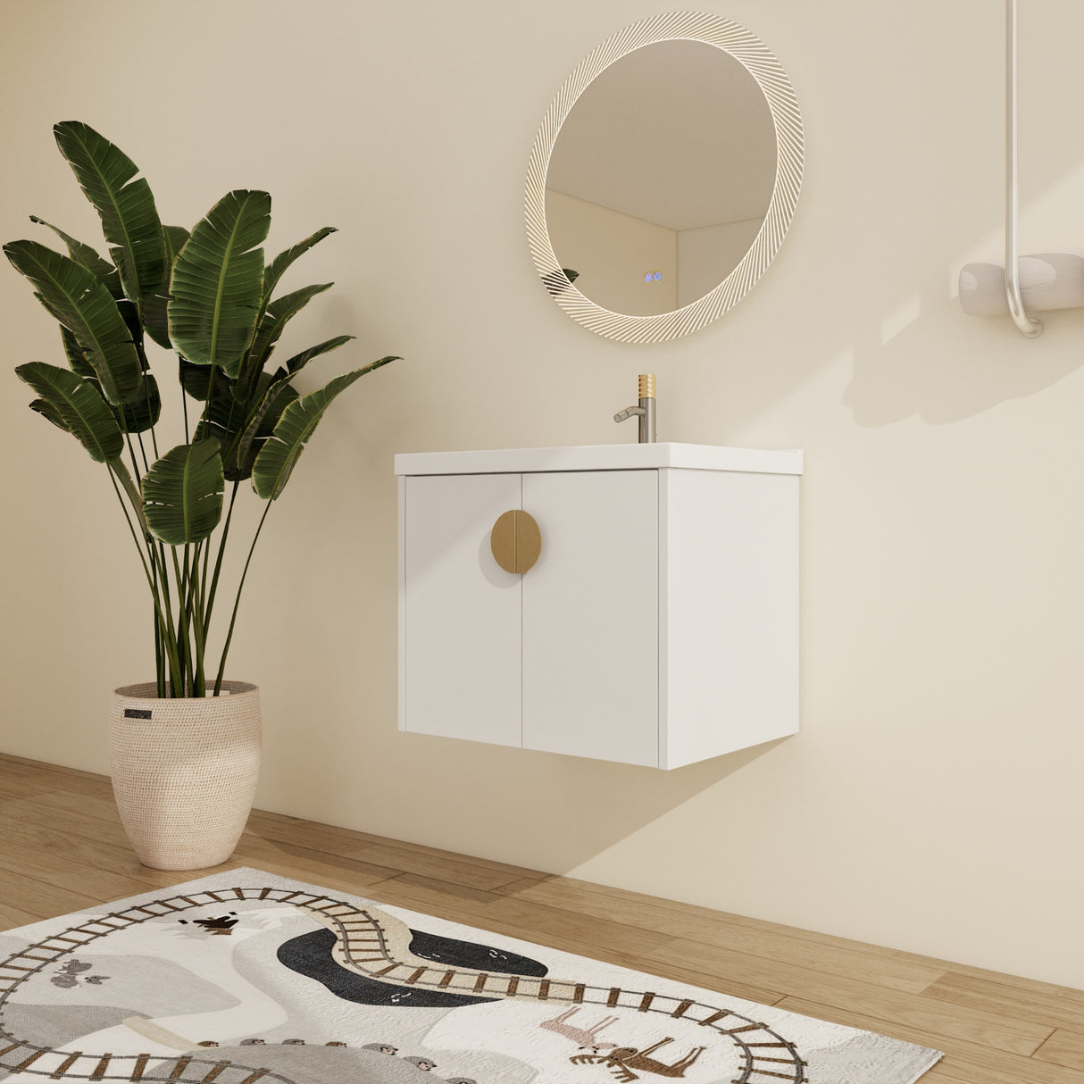 Malwee 24"/28" Floating Bathroom Vanity, Wall Mounted Bathroom Vanity with Ceramic Sink and Soft Close Door
