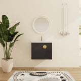 Malwee 24"/28" Floating Bathroom Vanity, Wall Mounted Bathroom Vanity with Ceramic Sink and Soft Close Door