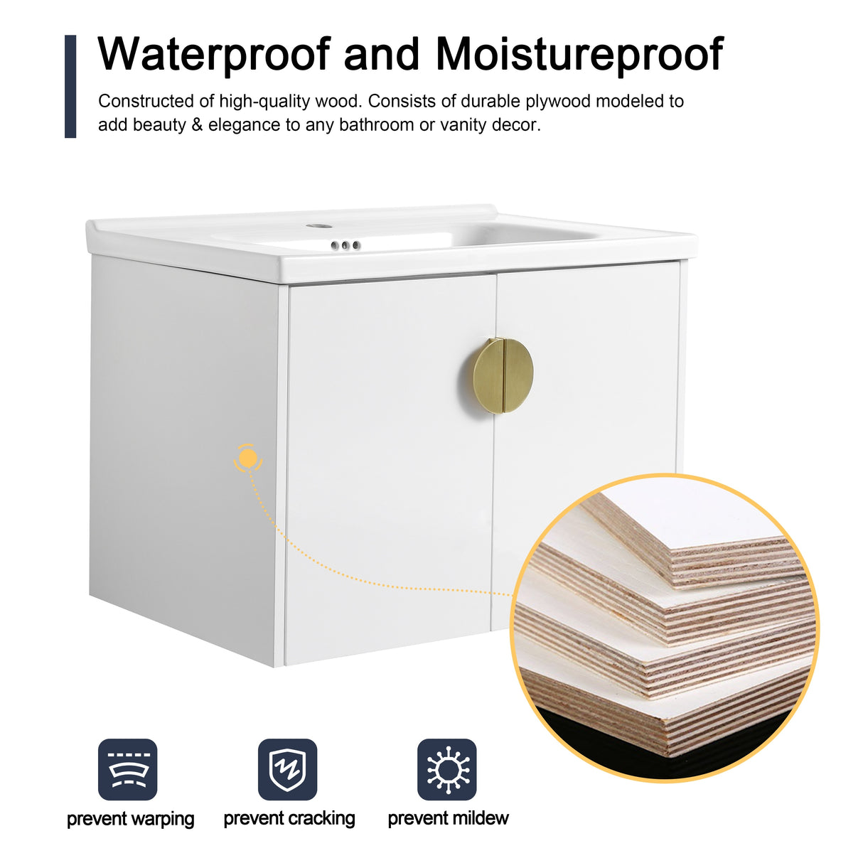 Malwee 24"/28" Floating Bathroom Vanity, Wall Mounted Bathroom Vanity with Ceramic Sink and Soft Close Door