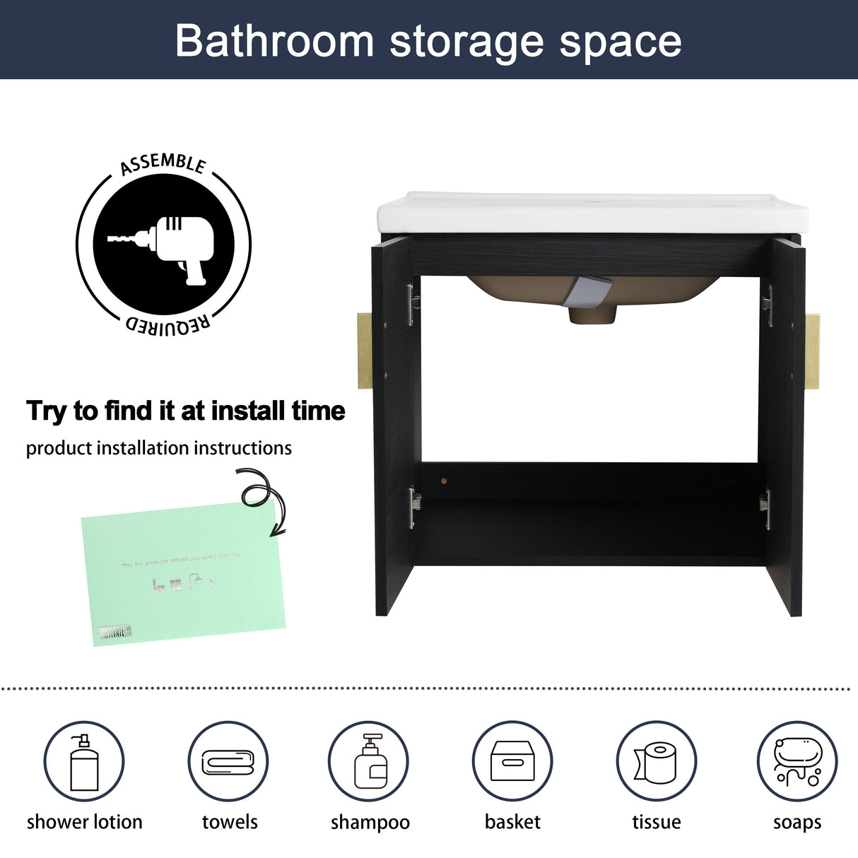 Malwee 24"/28" Floating Bathroom Vanity, Wall Mounted Bathroom Vanity with Ceramic Sink and Soft Close Door