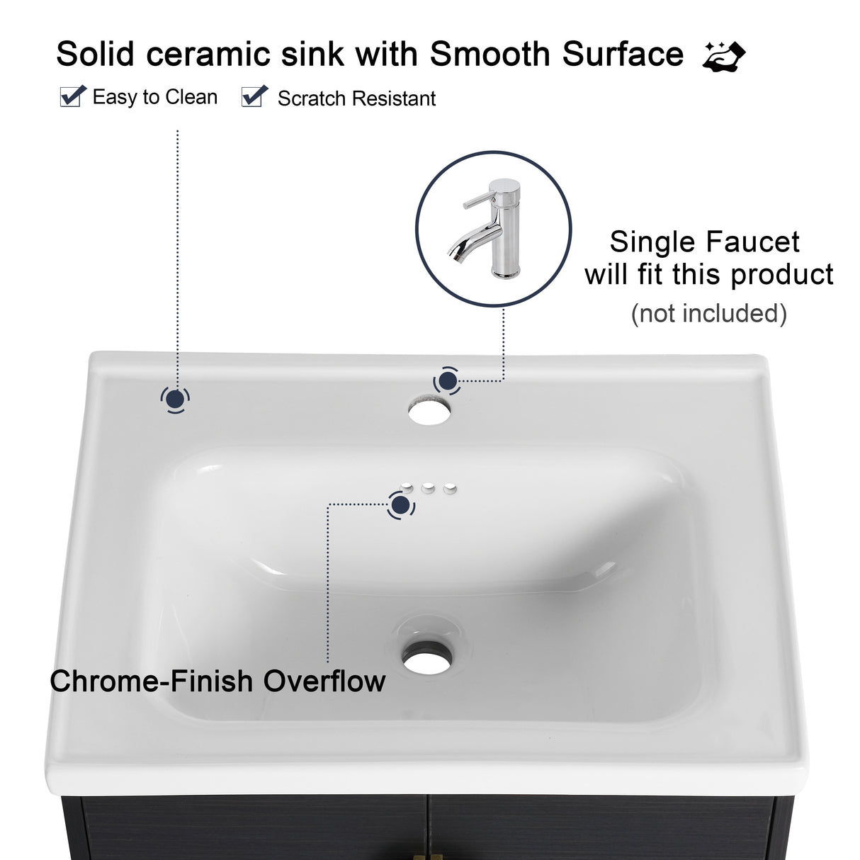 Malwee 24"/28" Floating Bathroom Vanity, Wall Mounted Bathroom Vanity with Ceramic Sink and Soft Close Door