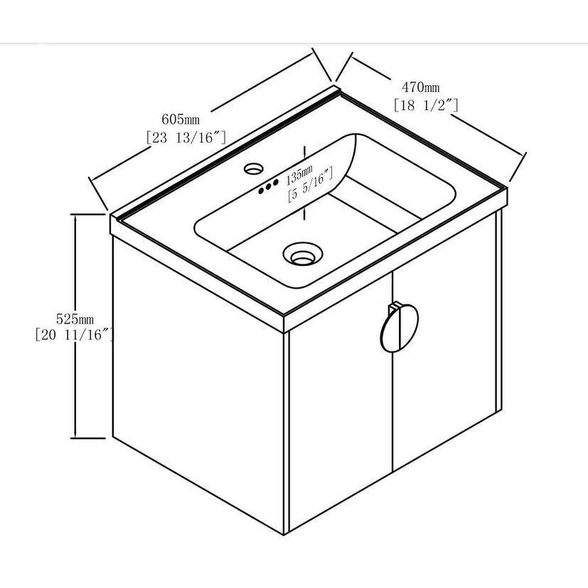 Malwee 24"/28" Floating Bathroom Vanity, Wall Mounted Bathroom Vanity with Ceramic Sink and Soft Close Door