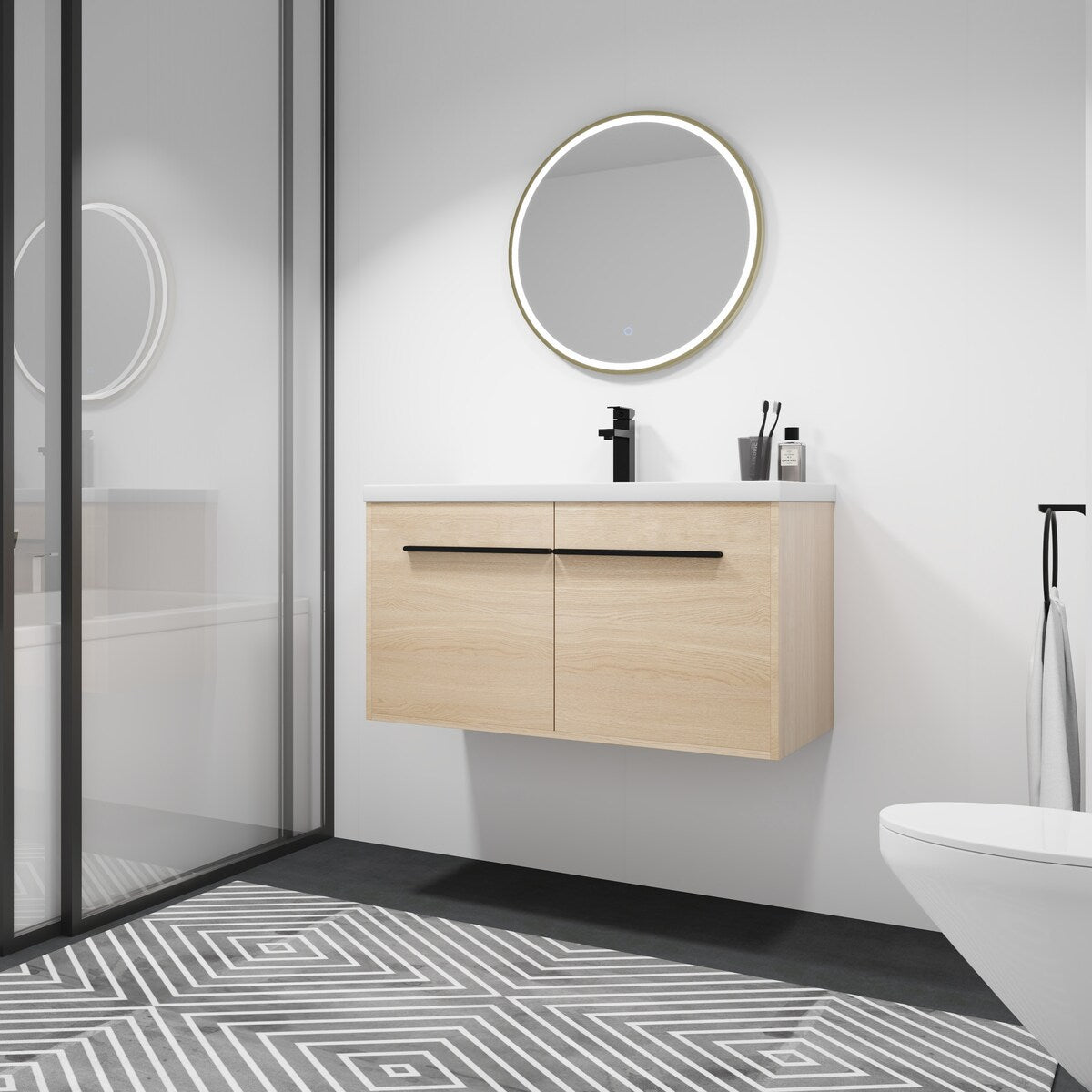 Malwee 24"/30"/36" Floating Bathroom Vanity, Wall Mounted Bathroom Vanity with Resin Sink,Soft Close Doors