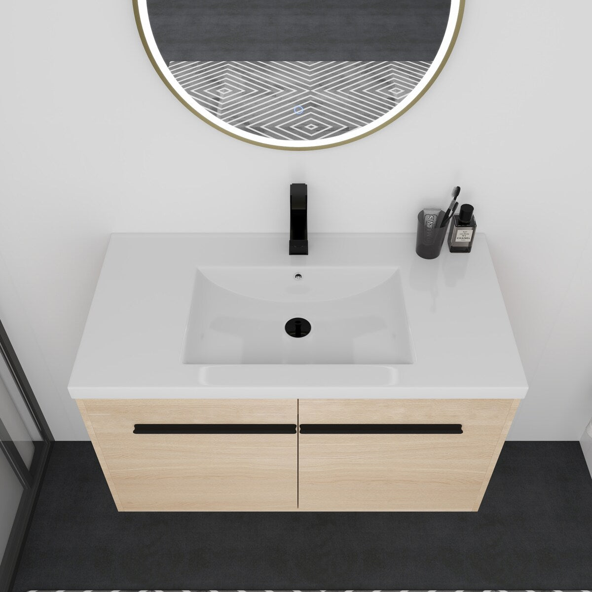 Malwee 24"/30"/36" Floating Bathroom Vanity, Wall Mounted Bathroom Vanity with Resin Sink,Soft Close Doors