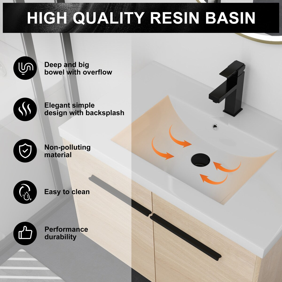 Malwee 24"/30"/36" Floating Bathroom Vanity, Wall Mounted Bathroom Vanity with Resin Sink,Soft Close Doors