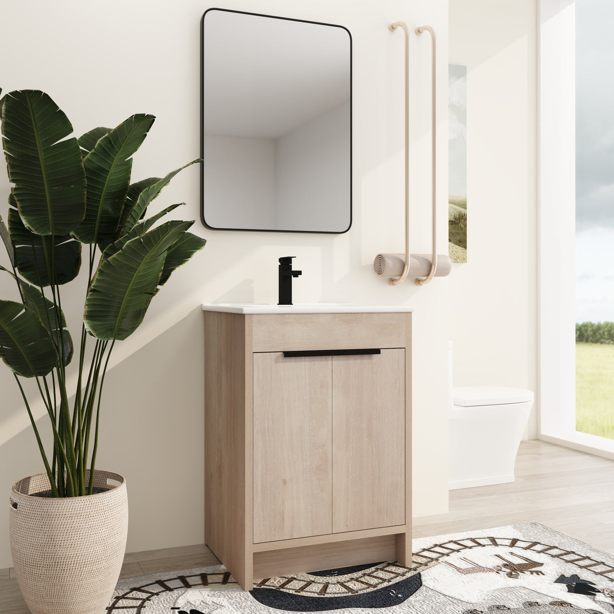 Malwee 24"/30"/36" FreeStanding Bathroom Vanity, Floor Stand Bathroom Vanity with Sink,Soft Close Door and Adjustable shelf