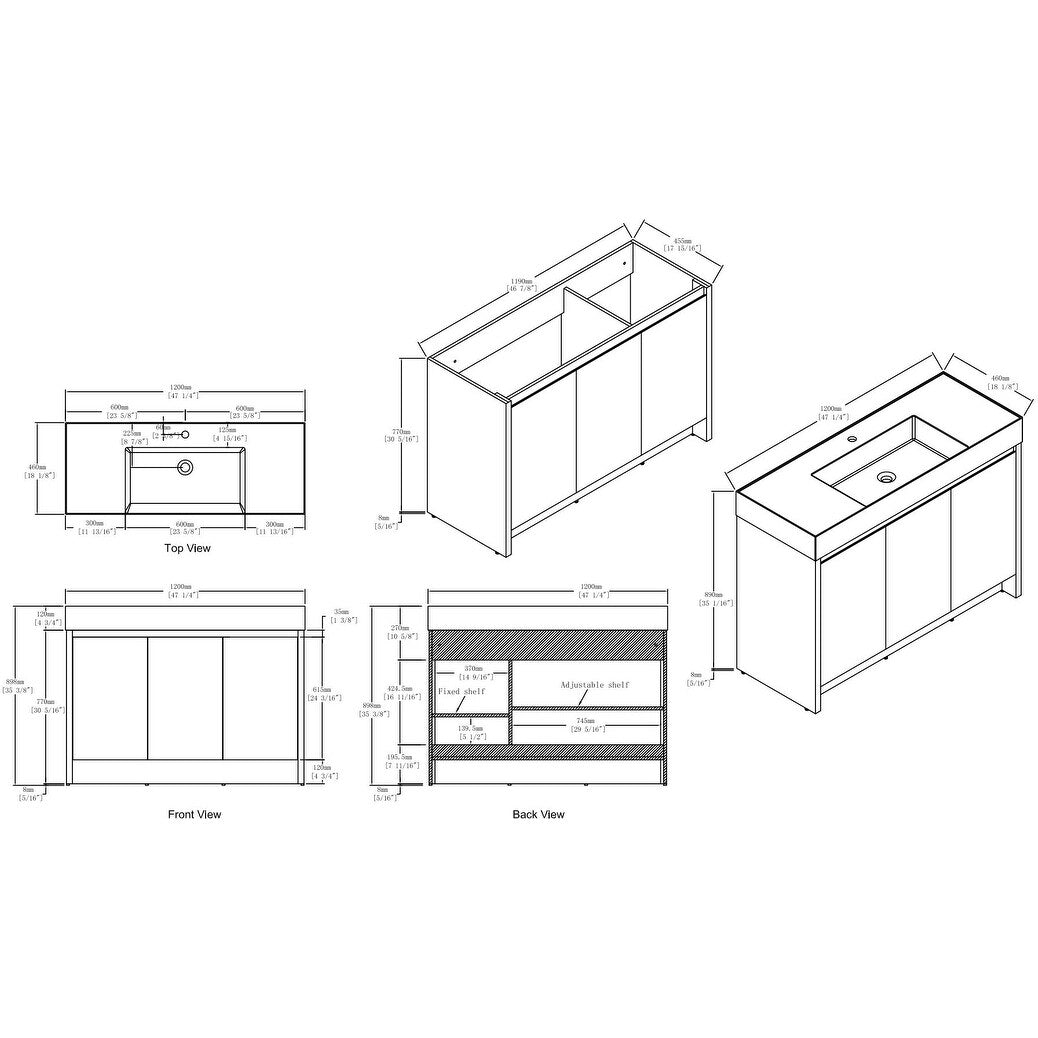 Malwee 24"/30"/48"/60" FreeStanding Bathroom Vanity, Floor Stand Bathroom Vanity with Resin Top,Soft Close Door