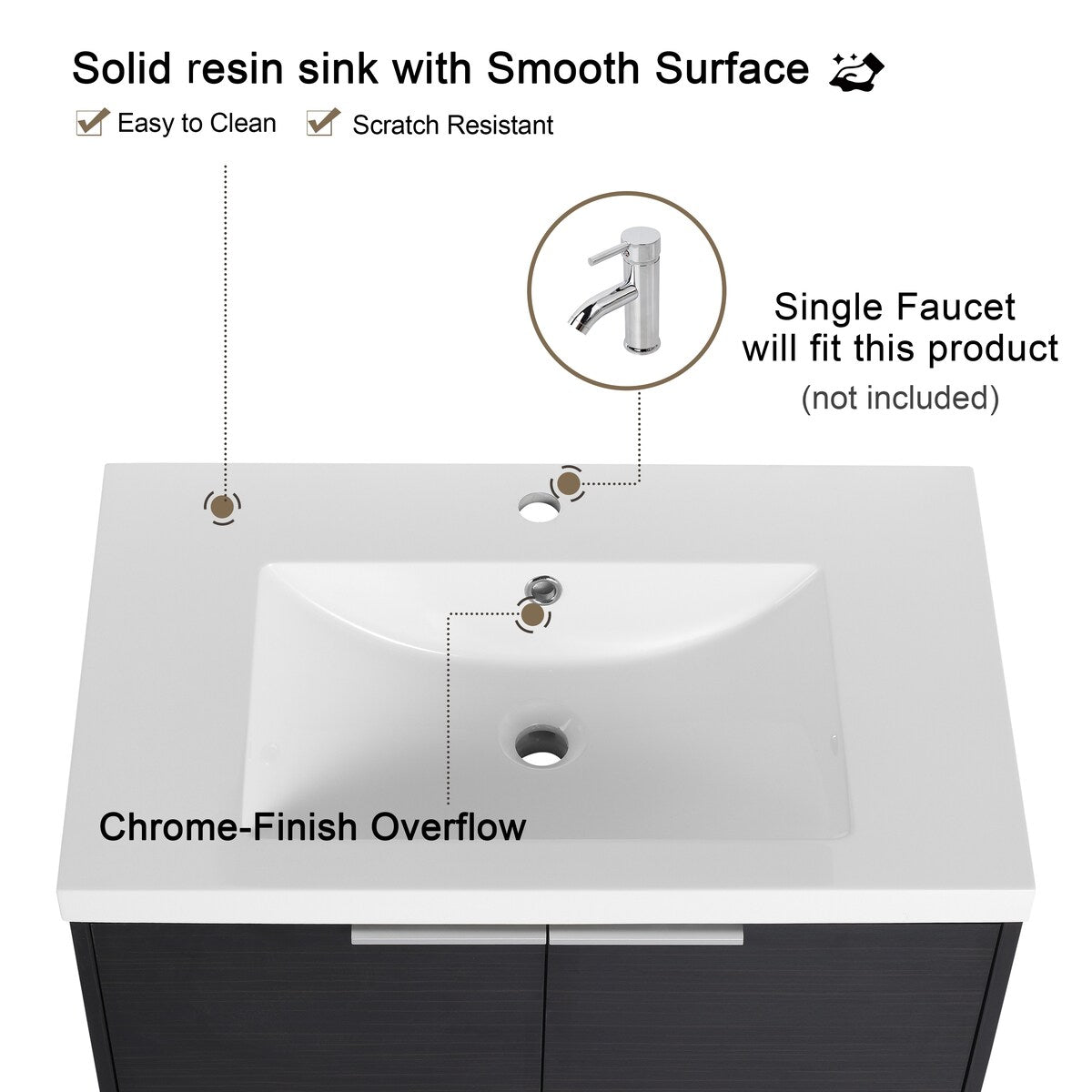 Malwee 24"/30" Floating Bathroom Vanity, Modern Wall Mounted Bathroom Vanity with Resin Sink and Soft Close Door