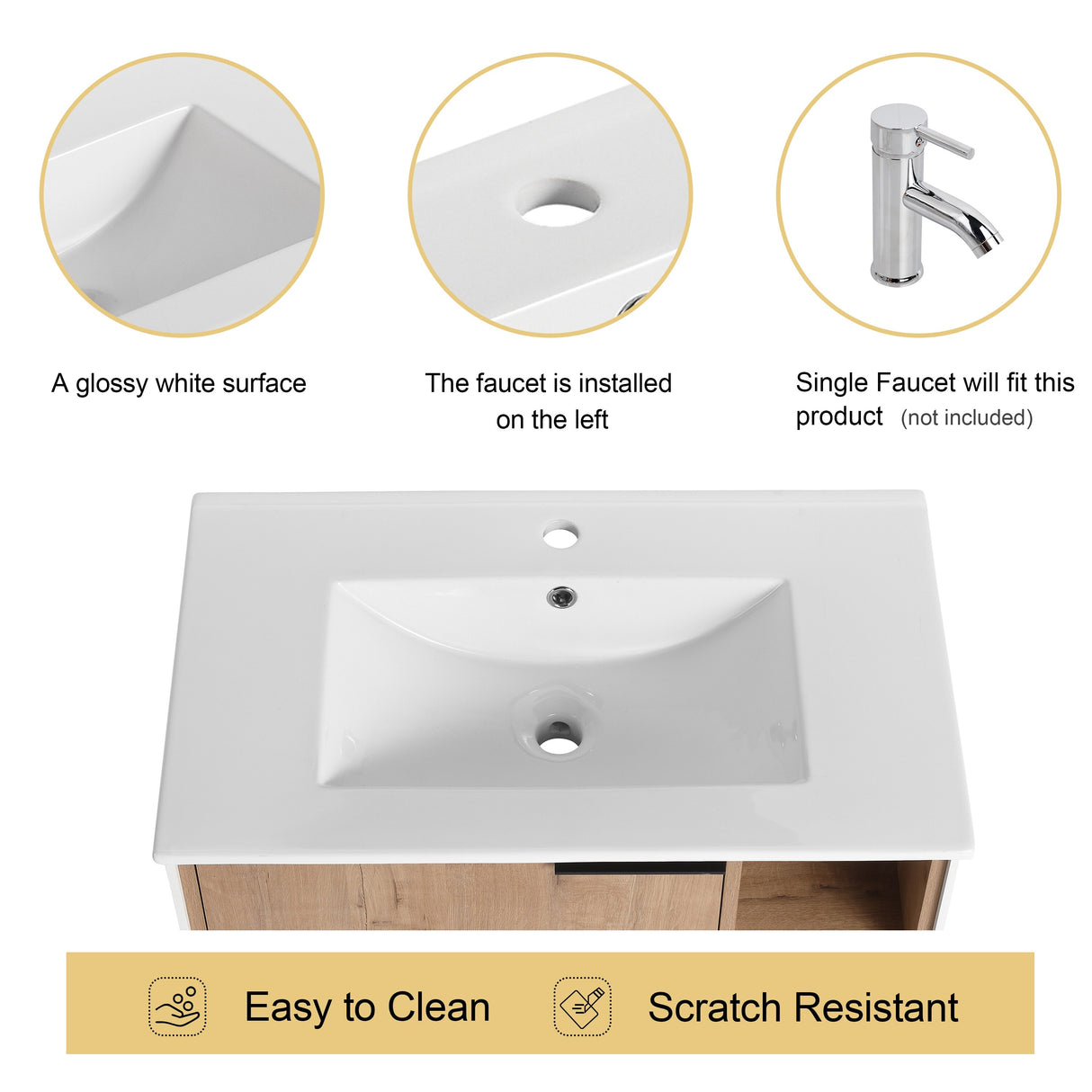Malwee 24"/30" Floating Bathroom Vanity, Wall Mounted Bathroom Vanity with Ceramic Sink,Soft Close Door and Shelf